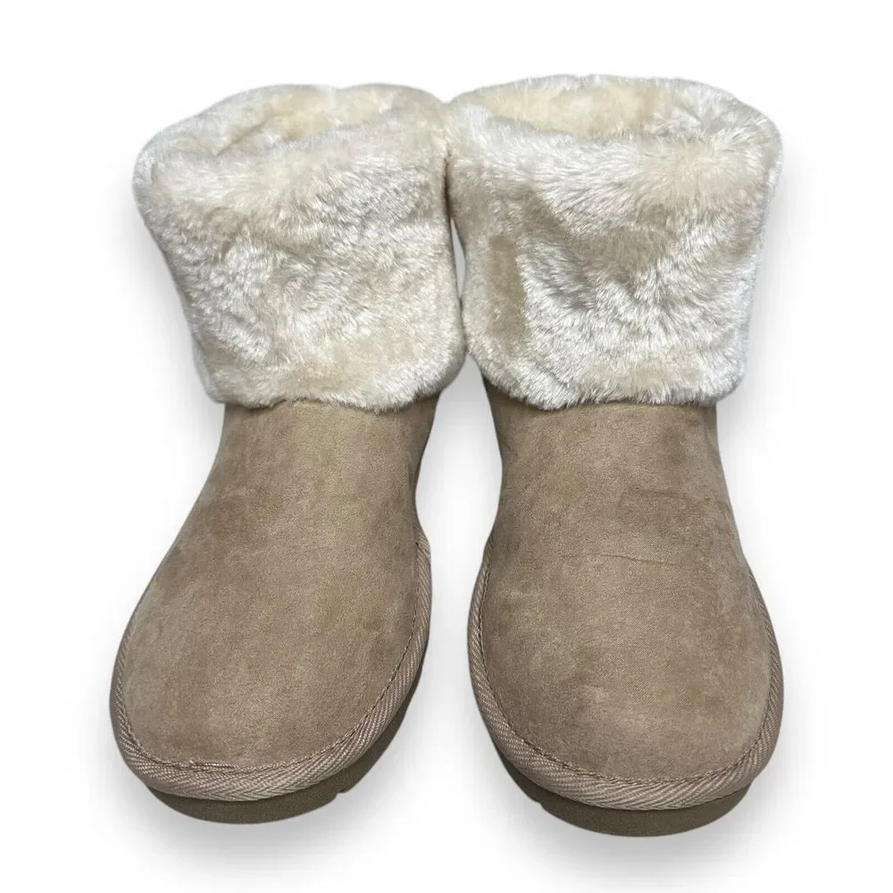 Arizona Shawn Boots Womens 10 Tan Cream Vegan Suede Faux Fur Lined Snow Slip On